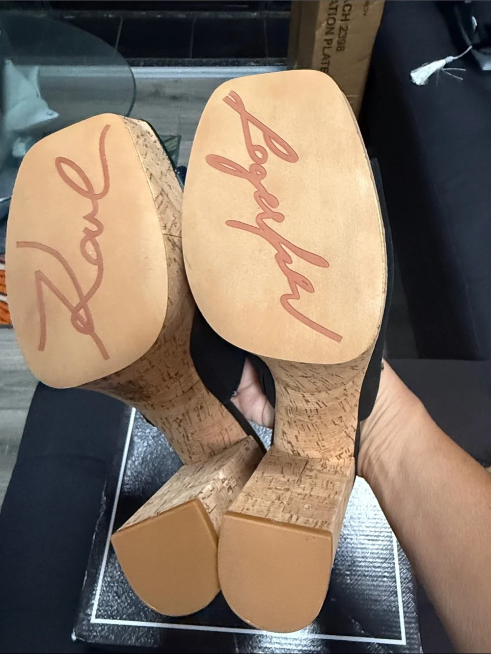 Karl Lagerfeld Black Open-Toe Cork Platform Mules